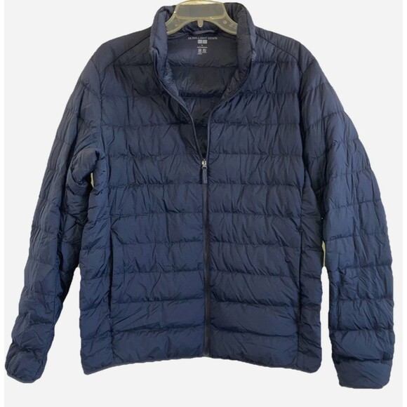 UNIQLO ULTRA LIGHT DOWN L Dark Blue Quilted Puffer Full Zip Jacket Pockets - Picture 1 of 5